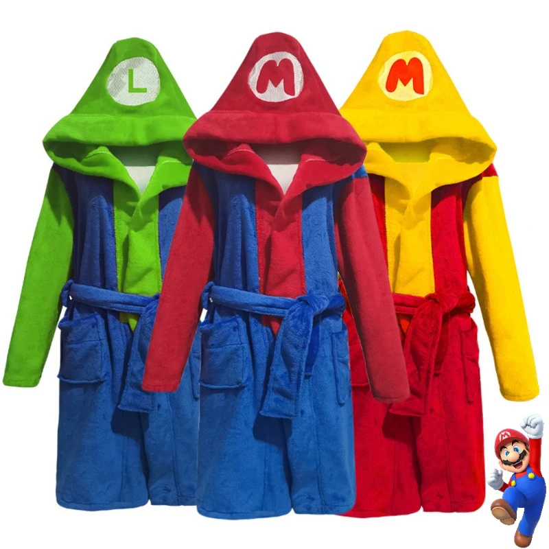 Super Marios Bros Baby Bathrobe Anime Figure Luigi Cosplay Boys Girls Flannel Pyjamas Bathrobes Man Women Sleepwear Baby Towel