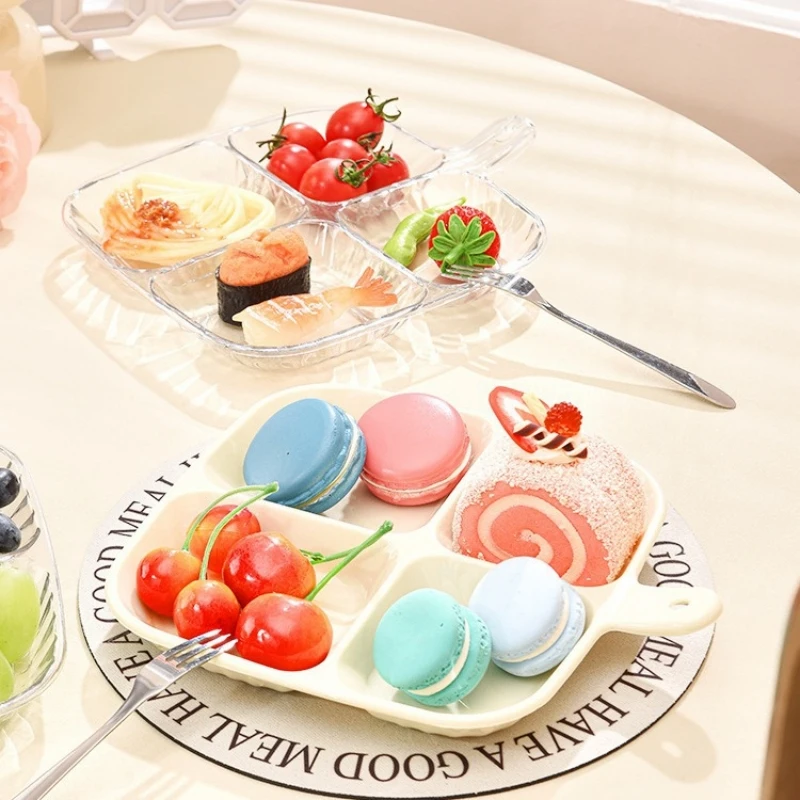 Four Compartment Side Dish Tray Handle Anti-Scalding Dinner Plate Hangable Ginger Garlic Storage Tray Home Kitchen Tool stainless steel plates