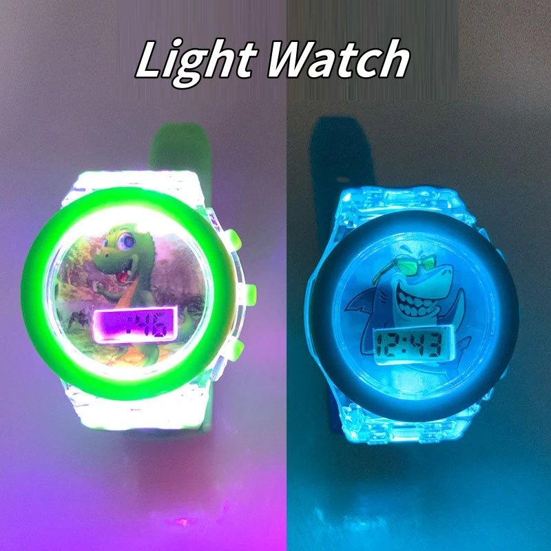 Girls Kids Watches Cartoon Unicorn Dinosaur Shark Digital Electronic Flash Glow Light Colourful Children Watch Birthday Gift 3
