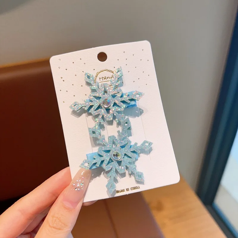 2 Stück Winter neue gefrorene Schneeflocke Haarnadel Kinder Haarspange Elsa Prinzessin Haarschmuck Mädchen Seite BB Clip – Detail 9