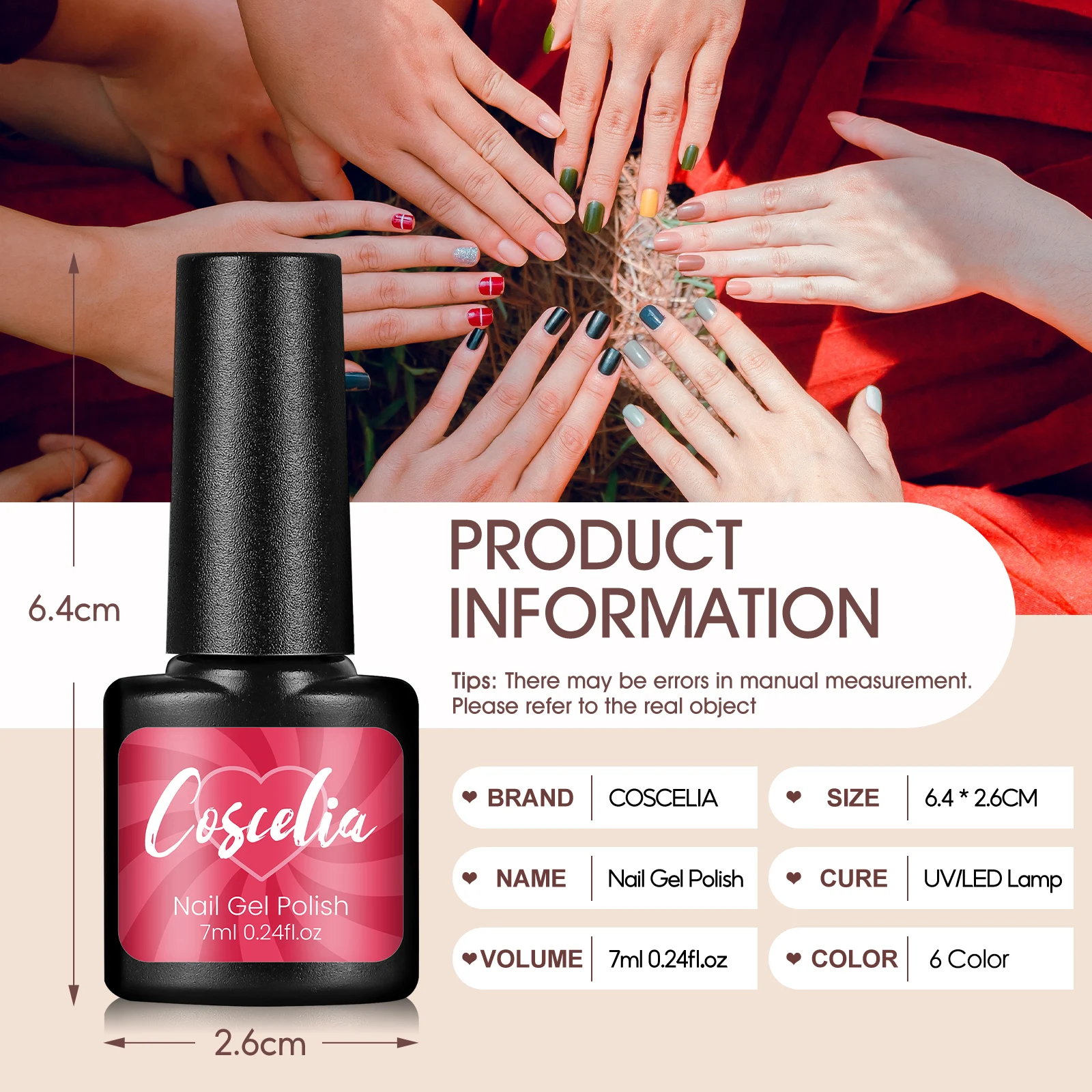 Gel Nail Polish Set COSCELIA 6Pcs/Set Gel Nail Art Varnish Semi Permanent Soak Off UV