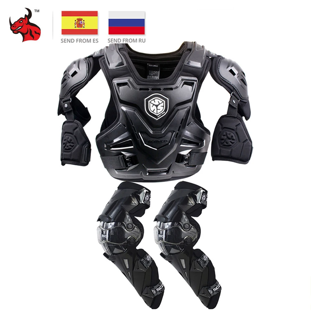 SCOYCO Motorcycle Jacket Body Armor Motocross Chest Back Knee Protector