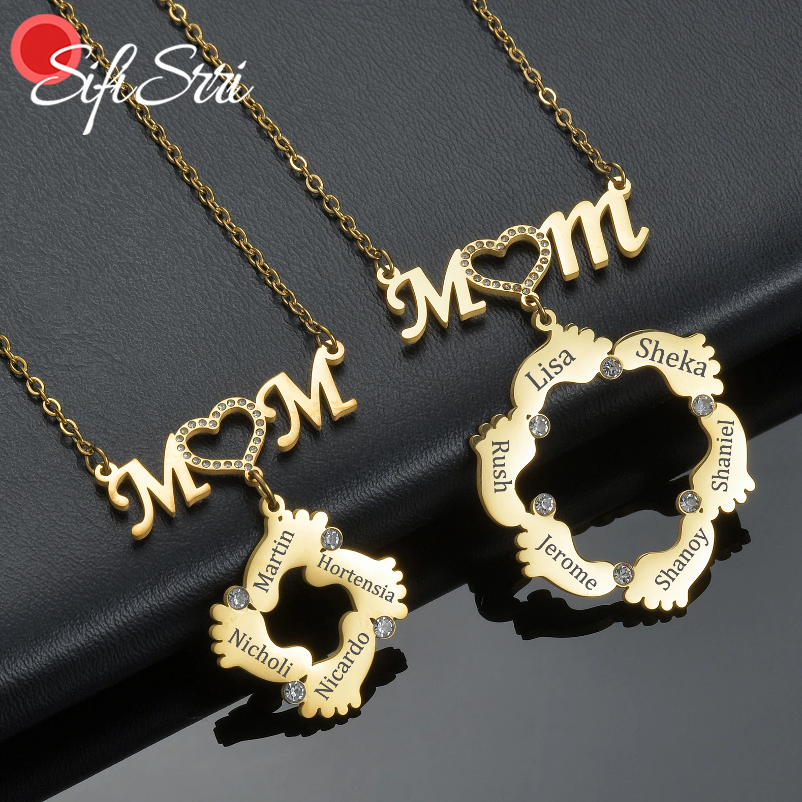 

Sifisrri Personalized Custom Name Necklace for Women Zircon Mom Heart Pandent Stainless Steel Choker Mother Kids Jewelry Gift