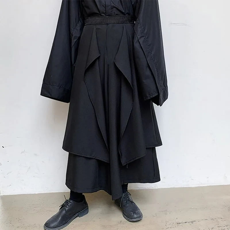 

Mens Wide Leg Pants Solid Joggers Streetwear Elastic Waist 2023 Irregular Skirts Trousers Men Loose Punk Pantalon S-5XL