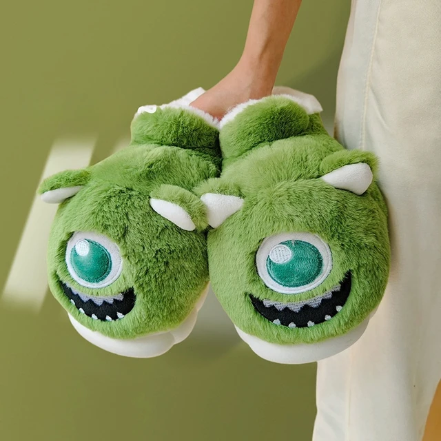 ASIFN Fuzzy Winter Women Cute Monster Cotton Slippers Warm Soft Sole Big Eyes Plush Fashion Indoor Home Non-slip Couples Shoes