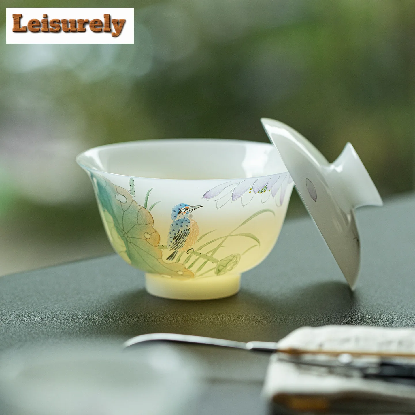 Jade Mud Hand Painted Lotus Gaiwan Retro Tea Tureen Household Tea Bowl With Lid Kit Tea Making Cover Bowl Teaware Collection