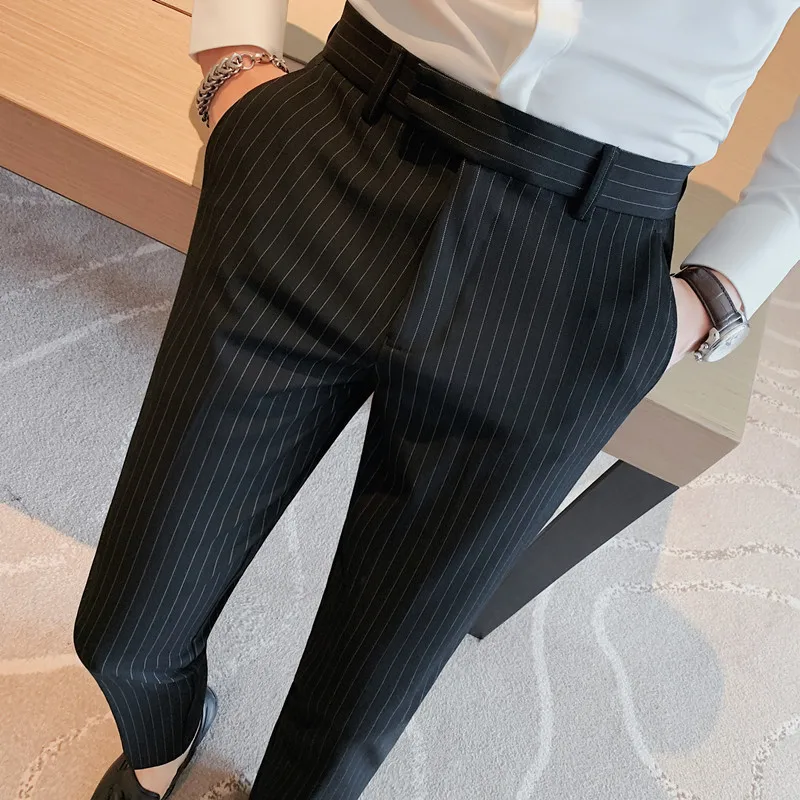 British Stripe Slim Fit Suit Pants Men's Business Casual Simple Spring and Autumn New High Quality Social Wedding Party Pants