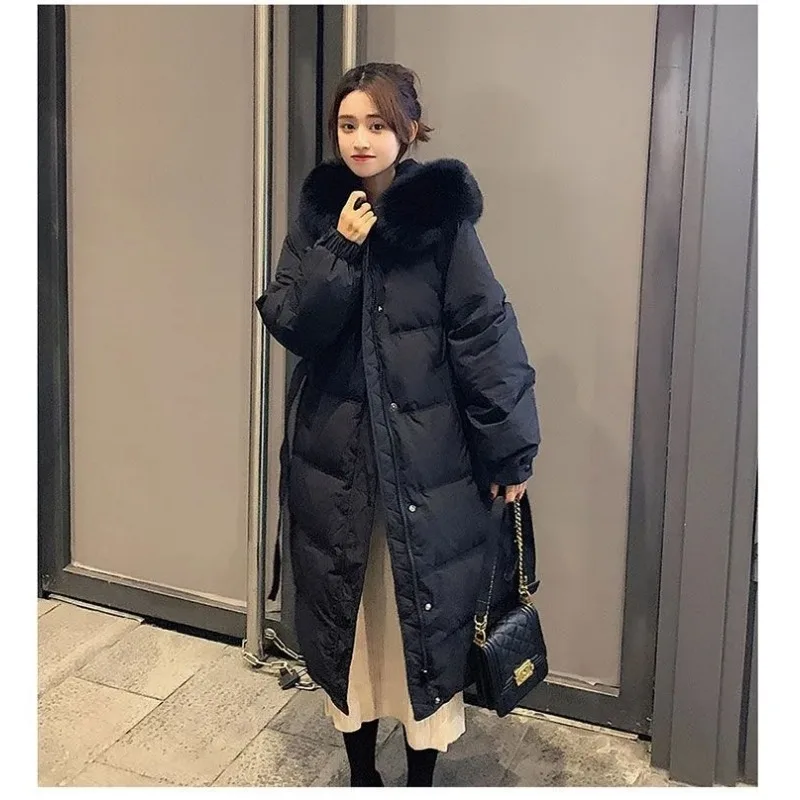 2023 New Women Down Jacket Winter Coat Female Mid Length Version Parkas Loose Thick Warm Outwear Hooded Real Fur Collar Overcoat