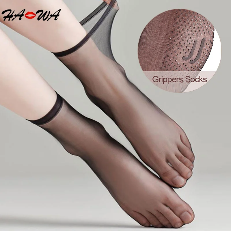 Women Socks 10 Pairs Summer Ultra-thin Invisible Low Reinforced Toe Sticky Hosiery Non Slip women socks