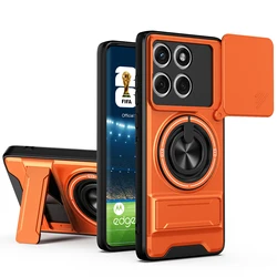 Rotatable Slide Camera Protection Ring Stand Shockproof Phone Case Cover - Edge 60S 5G (Orange)