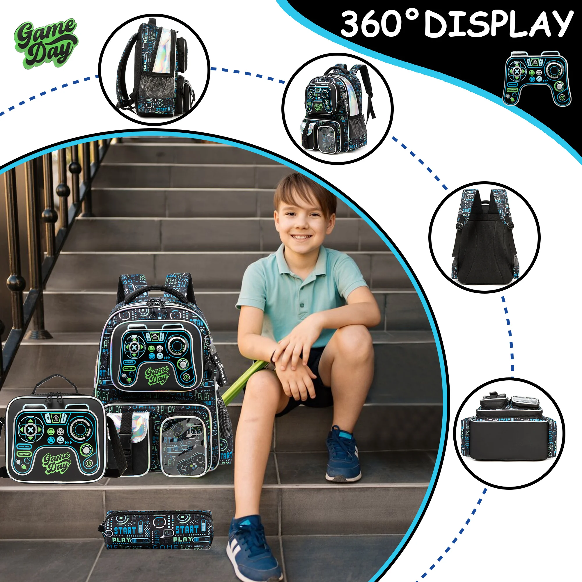 Meetbelify Backpack for Boys Backpacks for Elementary Preschool Students Kids School Cute Backpack with Lunch Box and Penbag 3