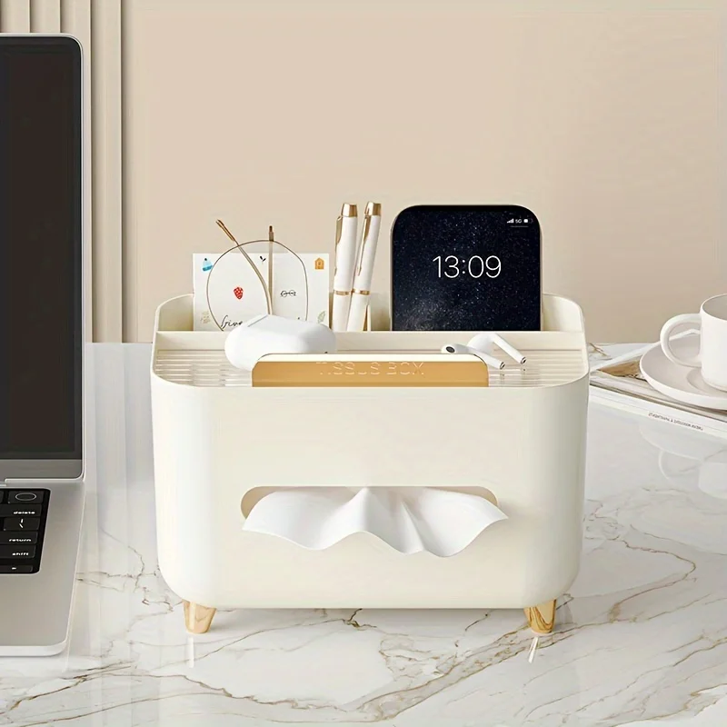1pc, Multifunctional Desk Organizer, Tissue Boxes, Remote Control And Miscellaneous Storage Box, Car Desktop Tissue Holder 2