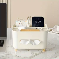 1pc, Multifunctional Desk Organizer, Tissue Boxes, Remote Control And Miscellaneous Storage Box, Car Desktop Tissue Holder 2