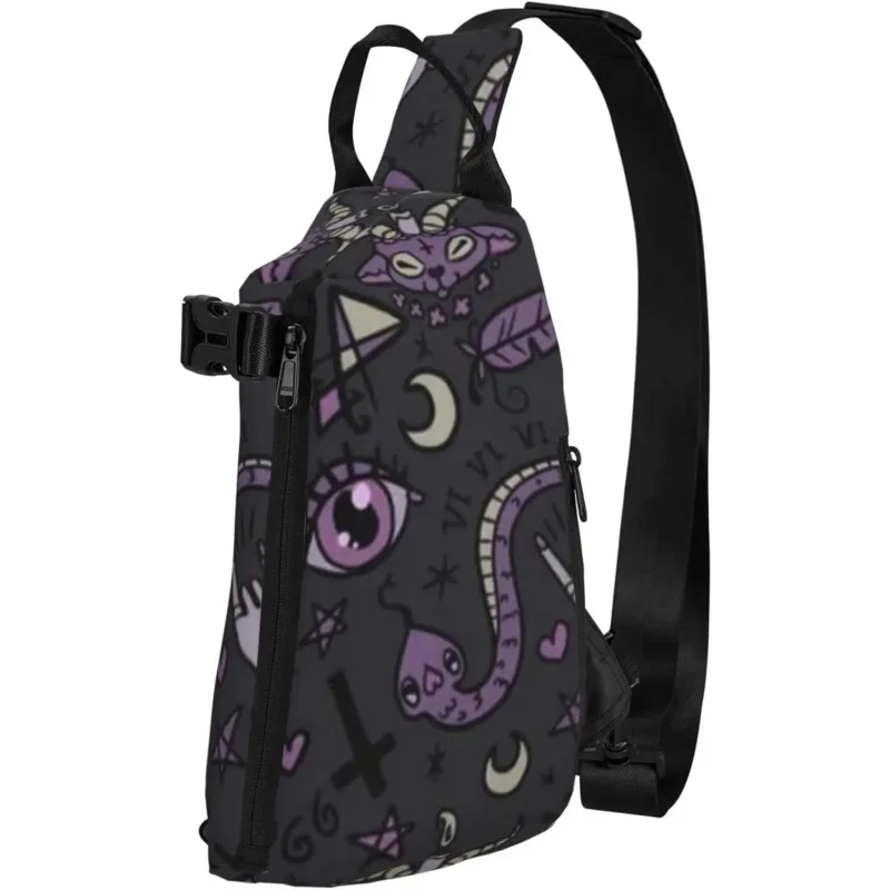 

Purple Black Goth Spooky Mini Sling Backpack,Small Hiking Daypack Pattern Travel Outdoor Sports Bag For Women Men