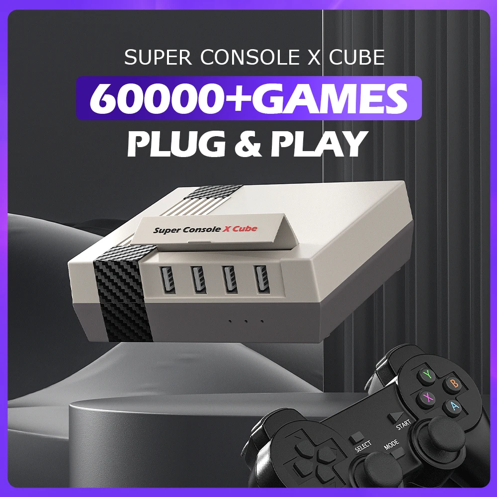 Super console x cube para psp/ps1/n64/dc/nes, jogos clássicos retro,  console de videogame, 50000 + jogos, controladores sem fio