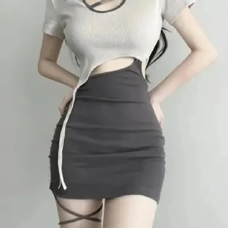 Sweet Hottie Sexy High-cold Royal Sister Style Pure Lust Style Slim Hip-covering Waist Dress for Women Summer