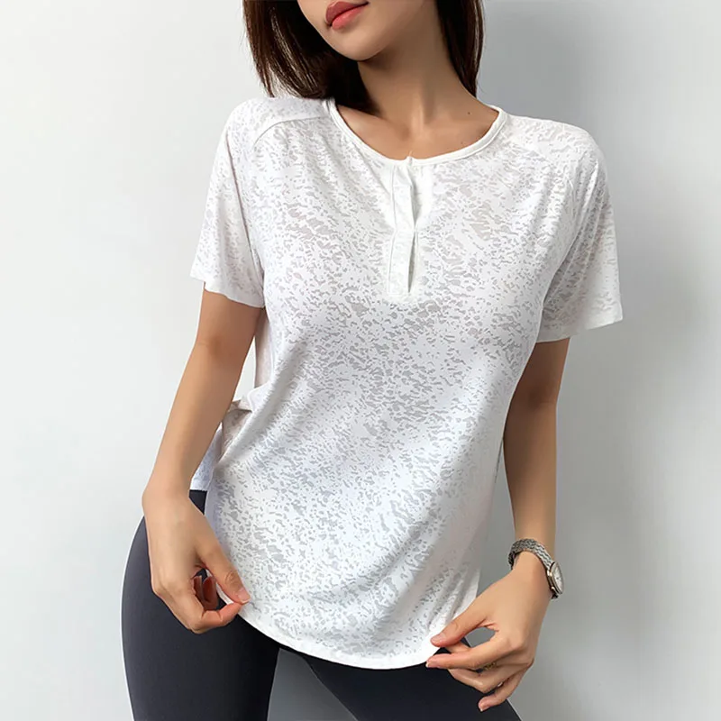 

Summer Yoga Shirts Women Running Loose Short Sleeve Sport T Shirt Frivolous Breathable Quick-Drying Gym Fitness Tops Tee