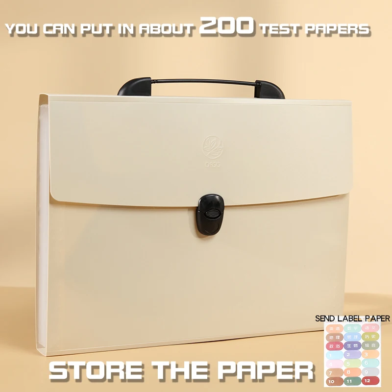 Cartella di file A4 Borsa portaoggetti alla moda a 13 strati Organizzatore da tavolo per forniture per ufficio scolastico Carta di prova di cancelleria - immagine 3
