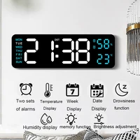 Digital Wall Clock Large LED Alarm Clocks Date Week Temperature Dual Alarms Display Clock Brightness Adjustment Home Decoration 3