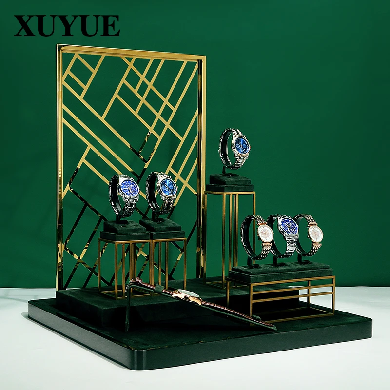 Metal frame green watch window props bracket display rack booth storage props props bracket mineral holder for shop window wedding show agate rock holder dropship