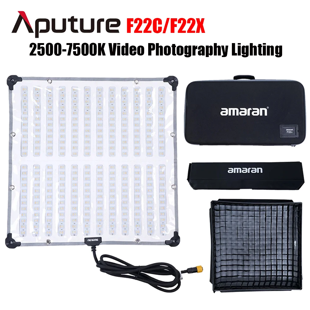 Aputure Amaran F22C F22X 유연한 조명, RGBWW 풀 컬러 비디오 조명, 2500-7500K 스튜디오 램프, 그리드 소프트 박스 포함