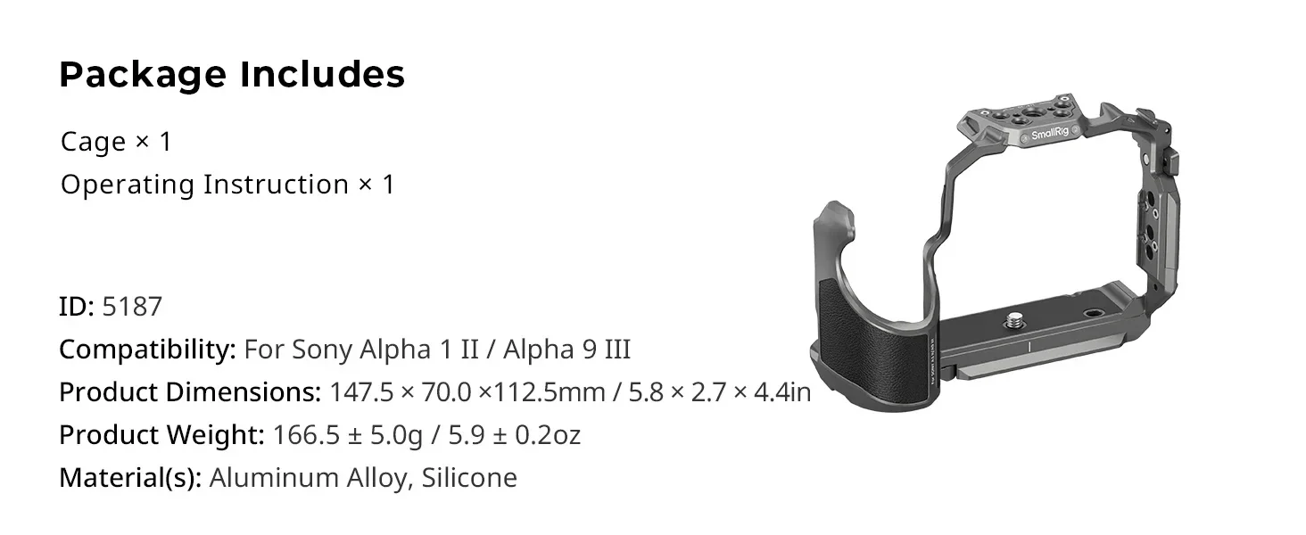 SmallRig Camera Cage For Sony Alpha 1 II/Alpha 9 III Built-in Arca-Swiss Quick R