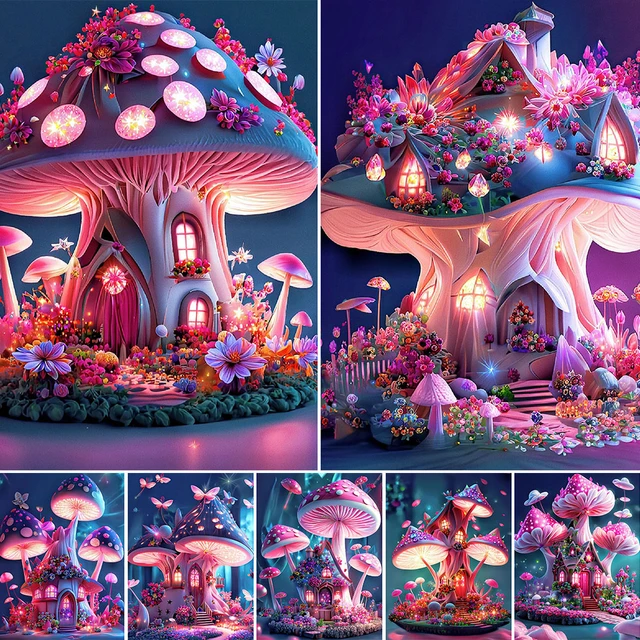 5D Diamond Painting Pink Mushroom House DIY Diamond Painting Kit
