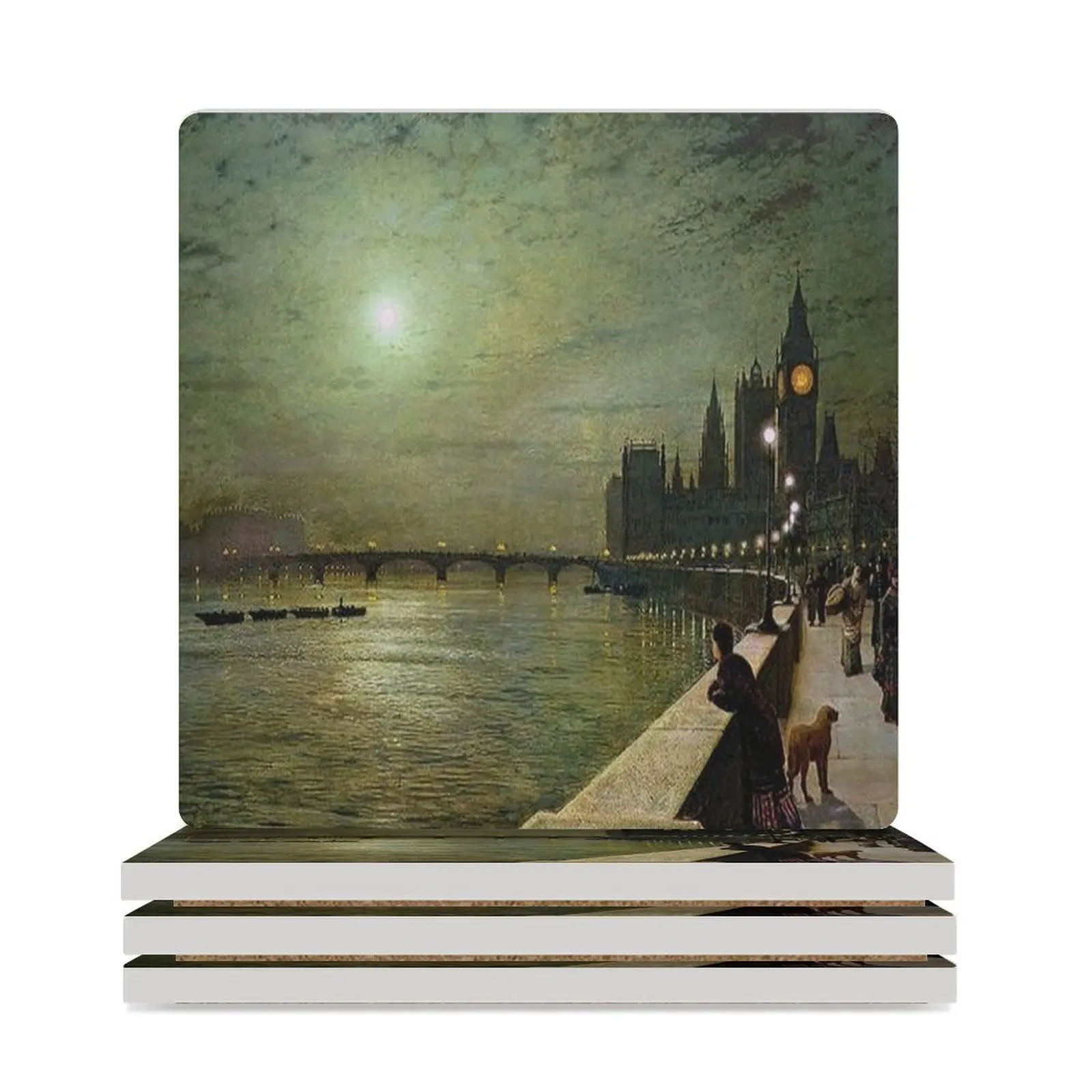 

John Atkinson Grimshaw - Reflections on the Thames - Westminster Ceramic Coasters (Square) kawaii coffee cute cup Coasters