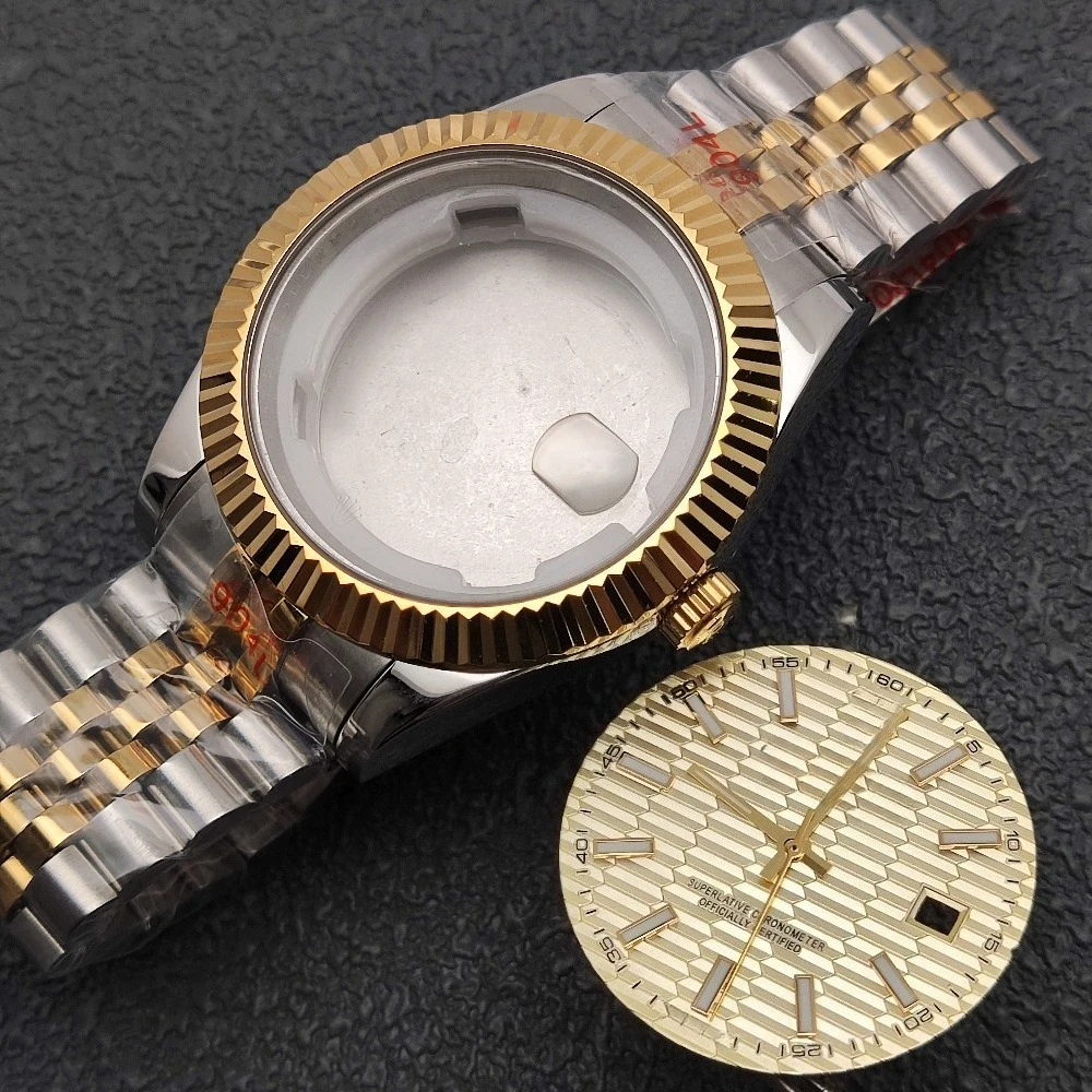 삼각대 41mm 골드 케이스 세트 HILEGU HL00101507 날짜 케이스 M126234 8215 8200 무브먼트 삼각대용 손목시계 부품