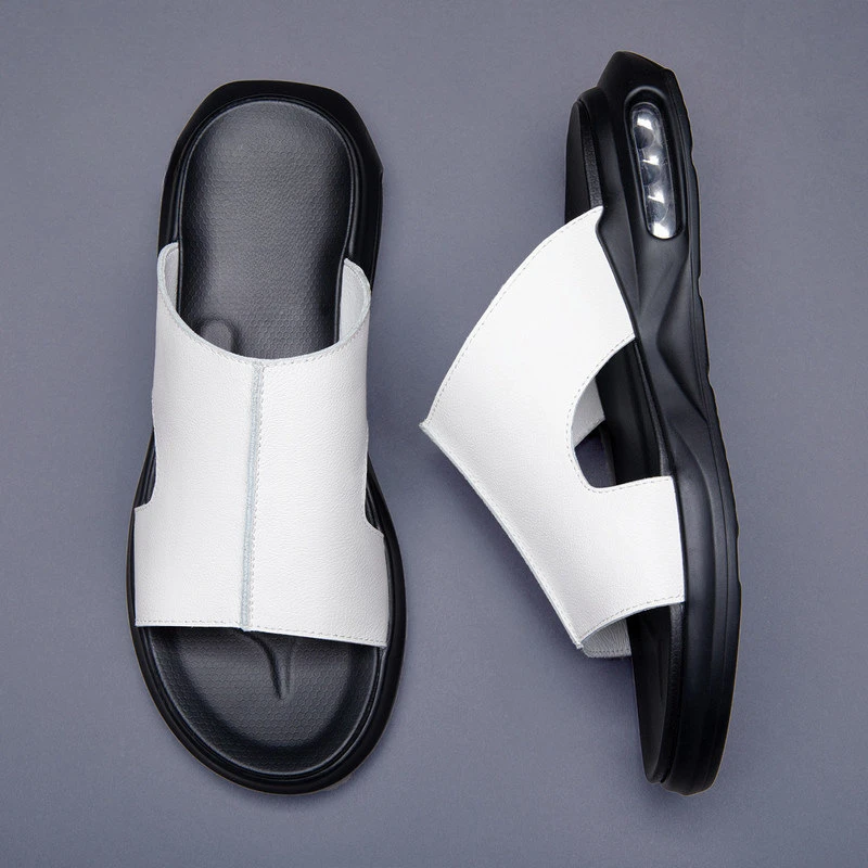 Brand Leather Men's Slippers Casual Flip Flops Men Outdoor Non-slip Platform Beach Fashion Sandals Erkek Ayakkabı