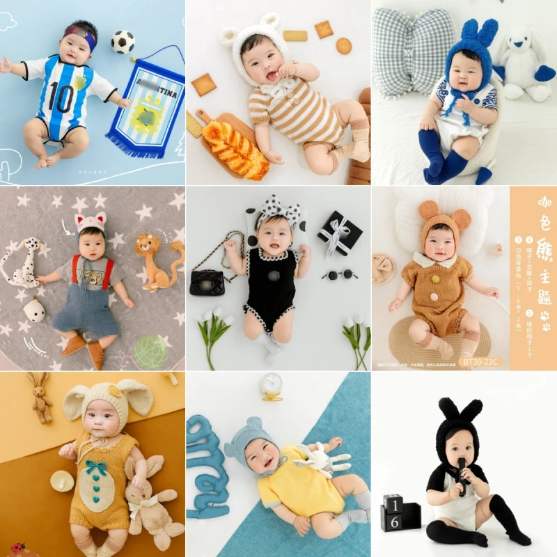 Dvotinst Newborn Baby Girls Photography Props Cute Knitting Outfits Backdrop Dolls Decoration Theme Set Studio Shoot Photo Props