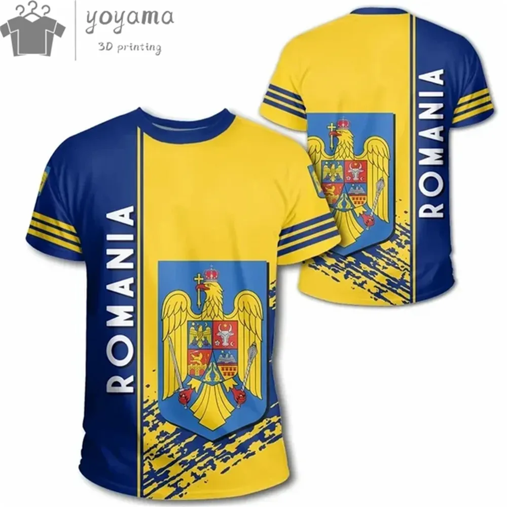 

European Cup Romanian Flag Graphic T Shirts Men's Clothing Short Sleeve Tee Oversized T-Shirt For Men Football Team Clothing