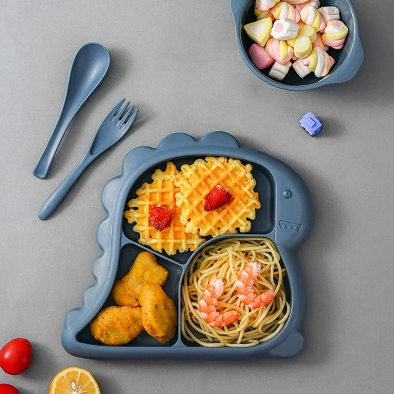 1set Baby Bowls Plates Spoons Forks Food Tableware Set Kid Dishes Dinosaur Food Feeding Bowl for Child Dinnerware Set Cute Plate