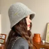 Elegant Wool Blend Fisherman Hat Solid Color Windproof Bucket Hat Foldable Thickened Basin Caps For Women In Autumn Winter Hats