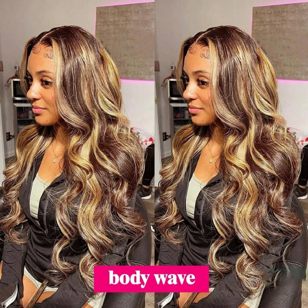 Highlight Lace Front Wigs Human Hair 13x4 Body Wave P4/27 Wigs Human Hair Honey Blonde  Pre Plucked with Baby Hair Wigs