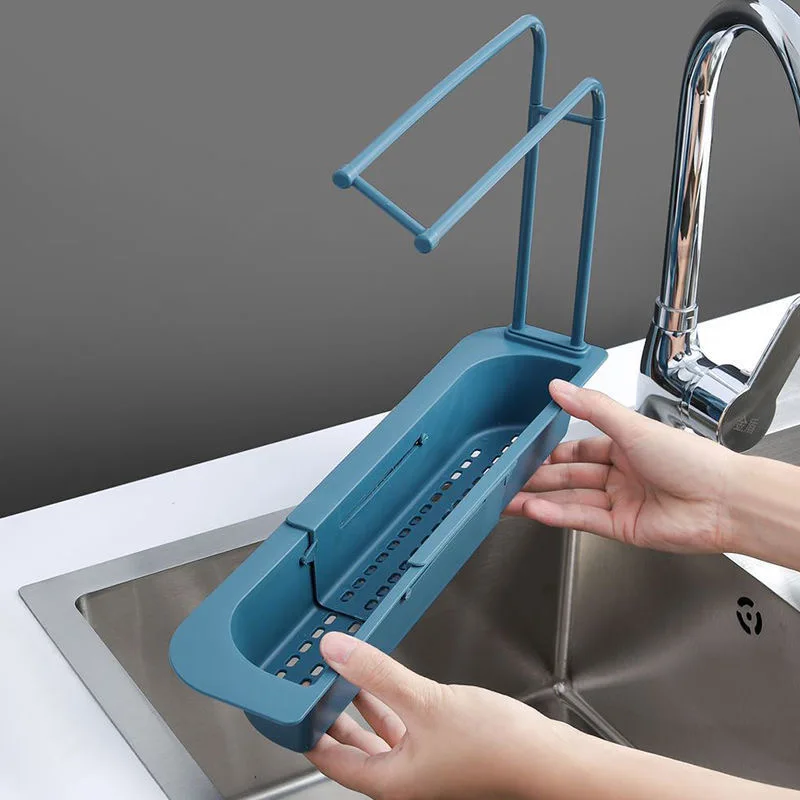 

Telescopic Sink Shelf Soap Sponge Drain Rack Expandable Drainer Sink Tray Holder Adjustable Drain Basket Home Kitchen Storage