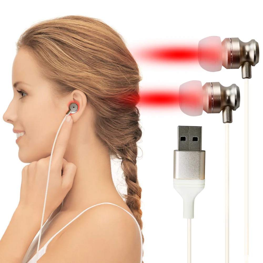 650nm Media Earphone Laser Ear Canal Irradiation Physiotherapy Type-c and USB for Blood Circulation Deafness Otitis Hypertension
