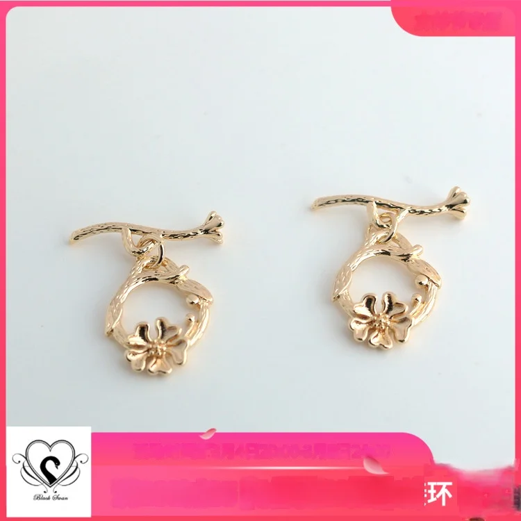 14K 골드 포장 색상 유지 가지 꽃 Ot 버클, 14mm 연결 진주 팔찌 목걸이 IQ 버클 DIY 쥬얼리 액세서리