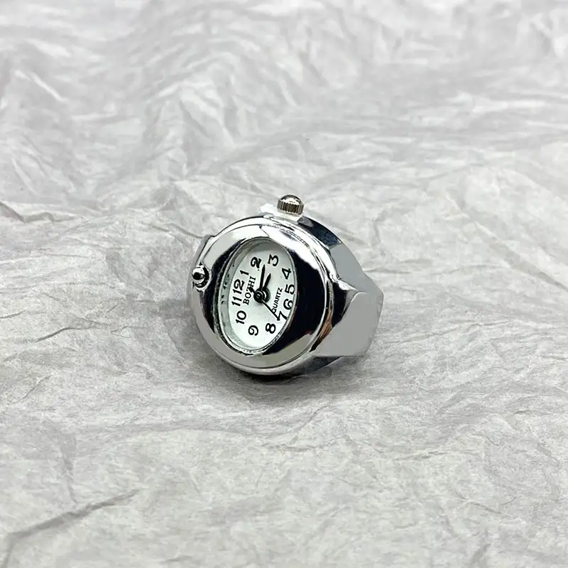 Kiss Jewelry Simple Silver Color Creative Quartz Watch Dial Finger Rings Couple Women Men Elastic Strap Metal Clock Ring Jewelry - Image 7