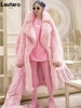 Lautaro Winter Long Oversized Pink Thick Warm Soft Shaggy Fluffy Faux Fur Coat Women Pockets Lapel Loose Sweet Cute Fashion 2022 4