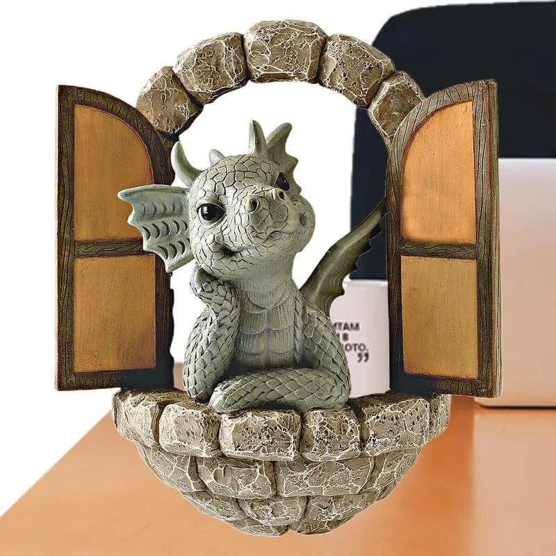

Little Dragon Dinosaur Meditation Reading Book Sculpture Figure Garden Home Decor Resin Ornament