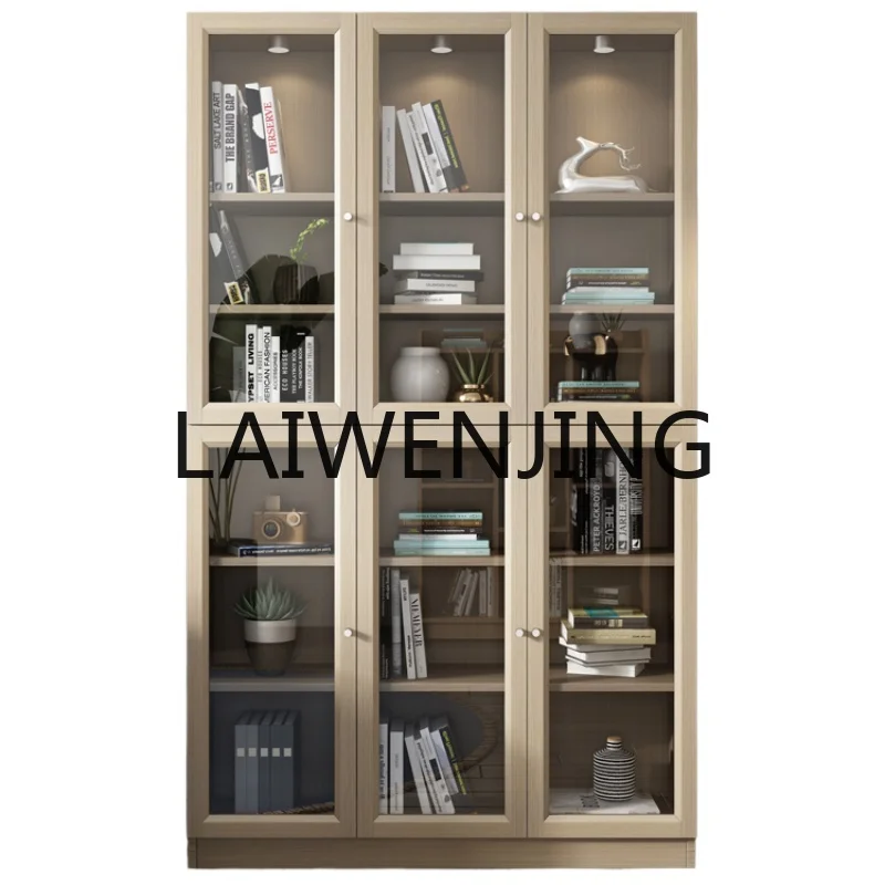 

RWJ Floor Integrated Wall Glass Door Bookcase Solid Wood Shelf