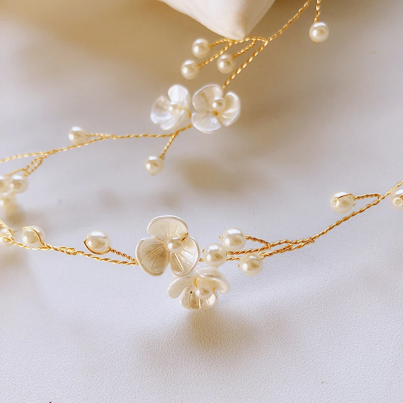 Hair accessories bridal hair accessories Crystal Headbands Wedding Hair Accessories Handmade Floral Pearl Rhinestone Hair Ornament 50CM For Bride Girls