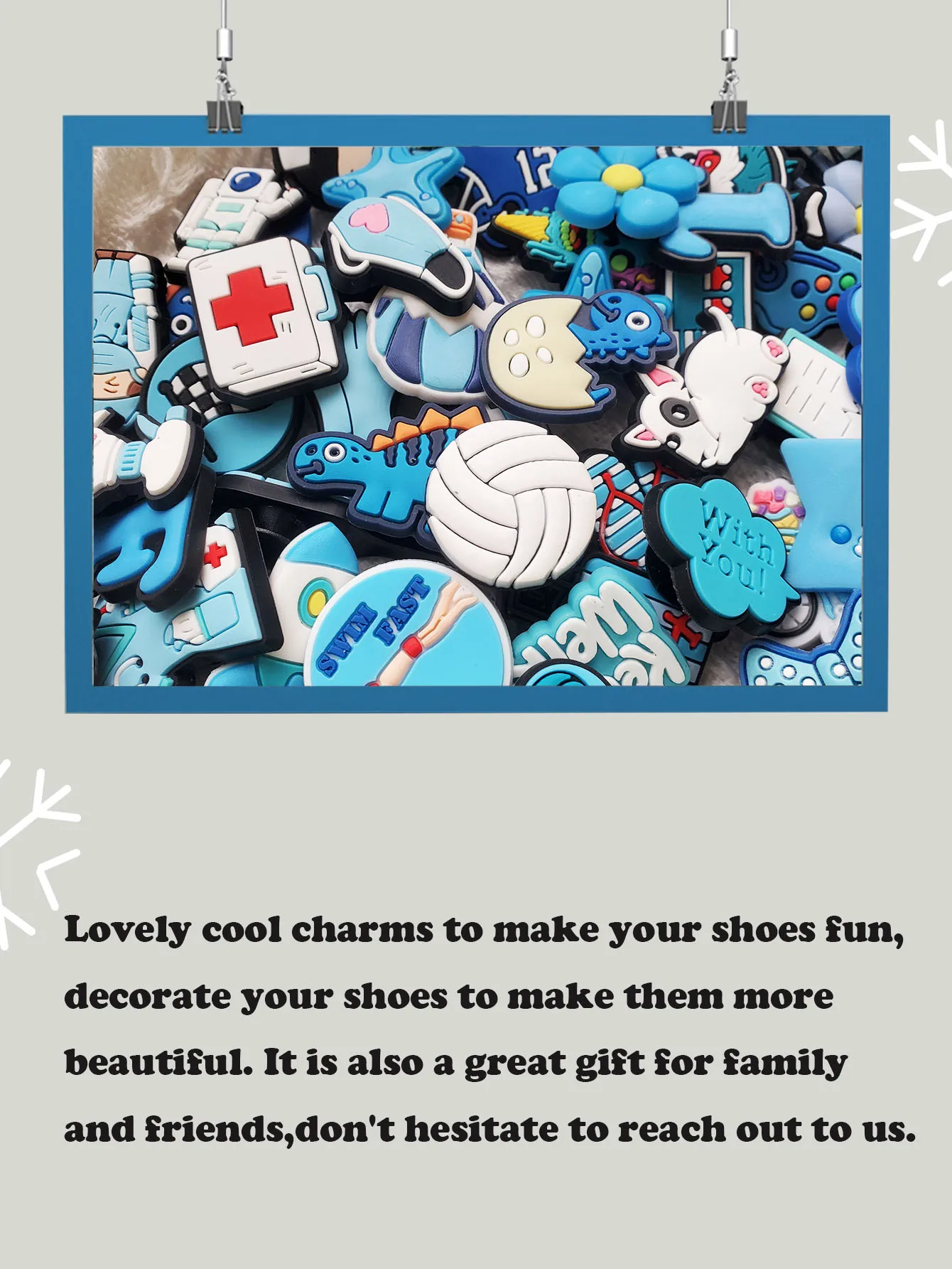 Zufällige 10–30 Stück blaue Serie Schuhanhänger für Schuh-Schlüsselanhänger, Sandalen, Strandtaschen, DIY-Schuhdekorationen, Zubehör, Schuhnadeln – Detail 6