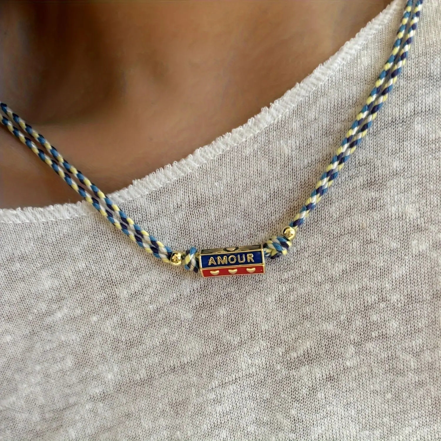 Handmade Braided Rope Tribal Style Geometric Letter Charms Pendant Necklace for Women Boho Beach Bracelet Jewelry Accessories