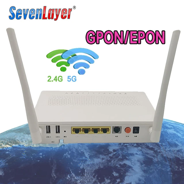 Enrutador de fibra óptica XPON ONU GE + 2USB + TEL HGU WIFI 2,4G y 5G de  segunda mano, banda Dual ONT usada EPON/GPON, versión en inglés PT939G FTTH