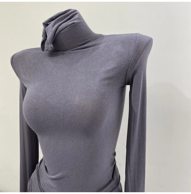 Description Picture 3 of itemThin Soft American Long Sleeve T-shirt High Stacked Neck Tight Perspective Bottom Shirt Women's Slim Fit Tops Sexy Streetwear