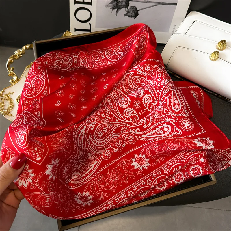 70*70cm Seide Quadrat Schal Frauen Weiche Blume Drucken Haarband Foulard Halstuch Hijab Krawatte Tasche Band Stirnband mode Bandana – Detail 8
