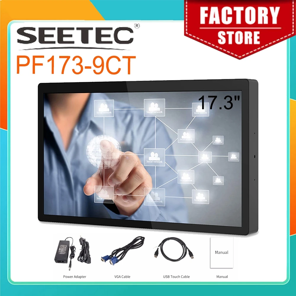 

Seetec Open Frame Monitor 17.3" PF173-9CT Projected Capacitive 10-Point Touch LCD Industrial Monitor 17.3 Inch 1920x1080