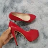 Women High Heels Pumps 14cm Round Toe Stilettos Talon Femme Sexy Ladies Red Wedding Shoes Black Platform Heels Big Size 1